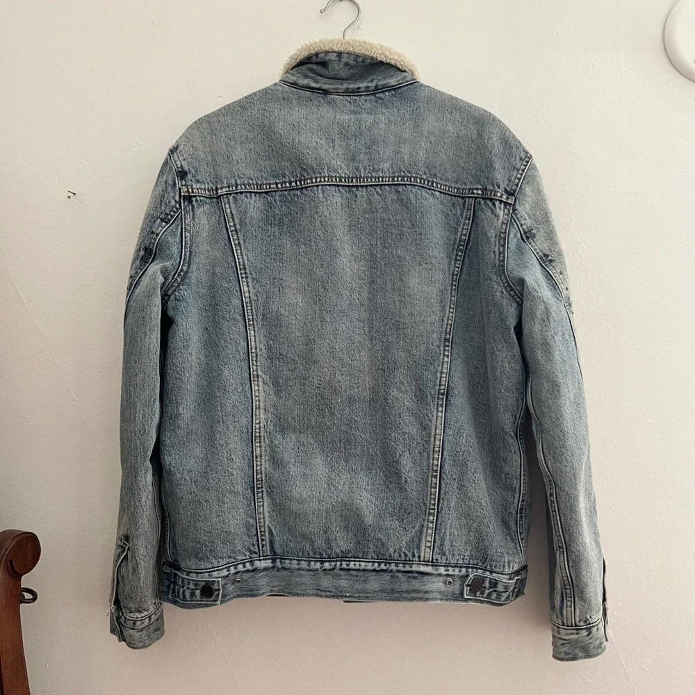 Levi's Men's Light Wash Denim Sherpa-Lined Snap Button 100% Cotton Jacket Size L